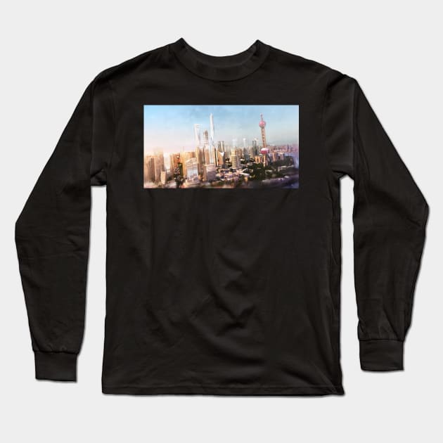 Shanghai - Original Artwork Long Sleeve T-Shirt by synchroelectric